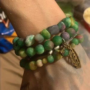 Green matte gemstone bracelet stack